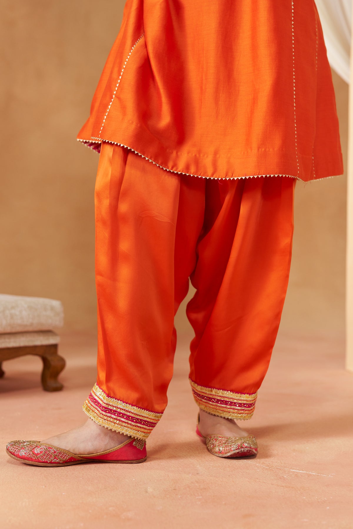 Daneen - Burnt Orange Short Kalidaar Chauga with Salwar