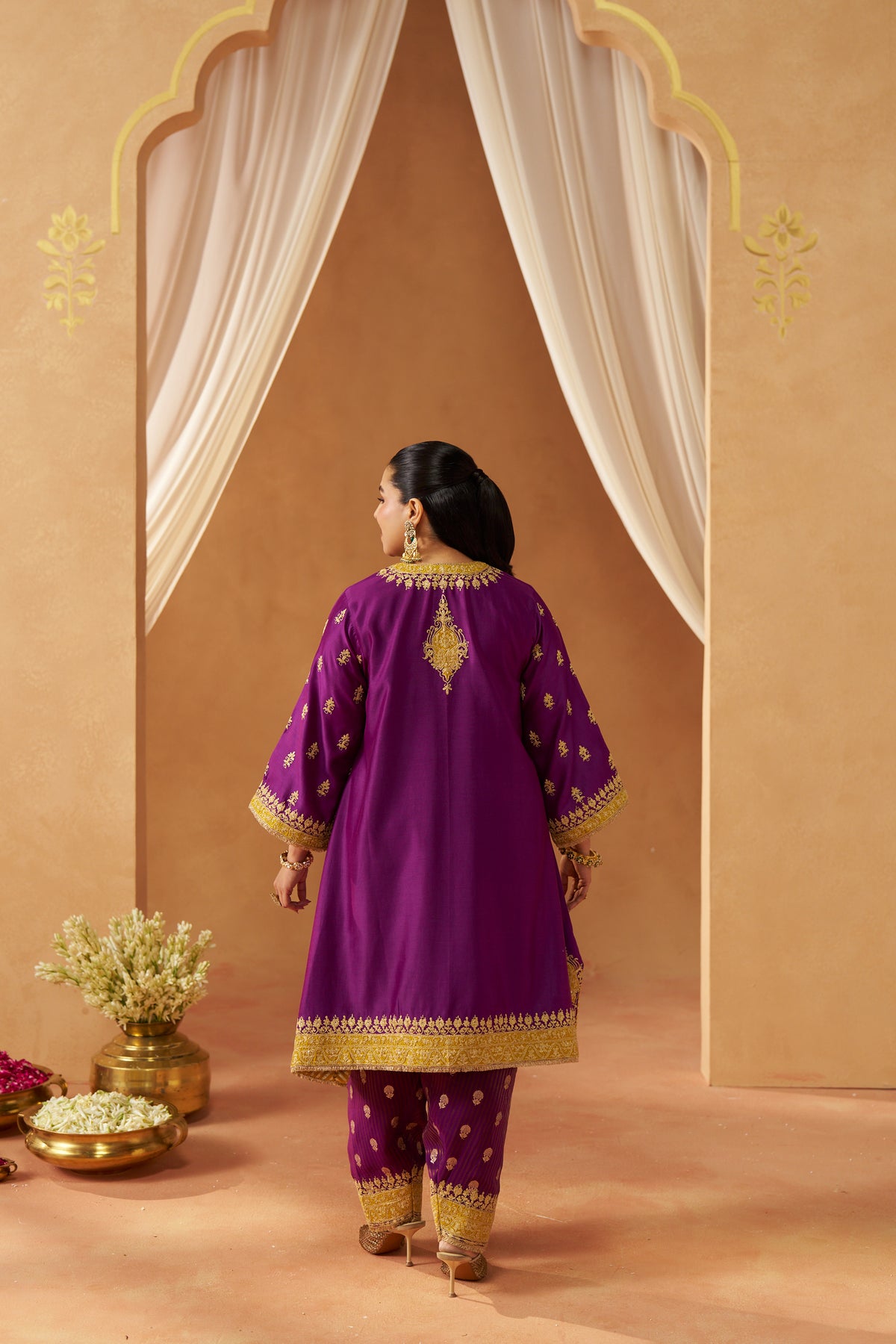 Zeenal - Deep Purple Short A-Line Kaftan with Salwar & Dupatta