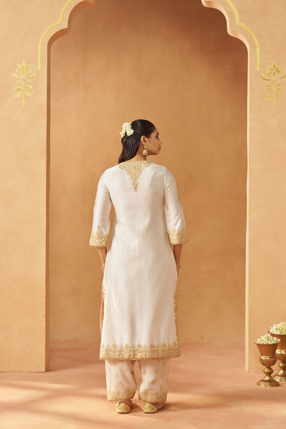 Mubina - Daisy Ivory Long A-Line Kurta with Salwar & Dupatta