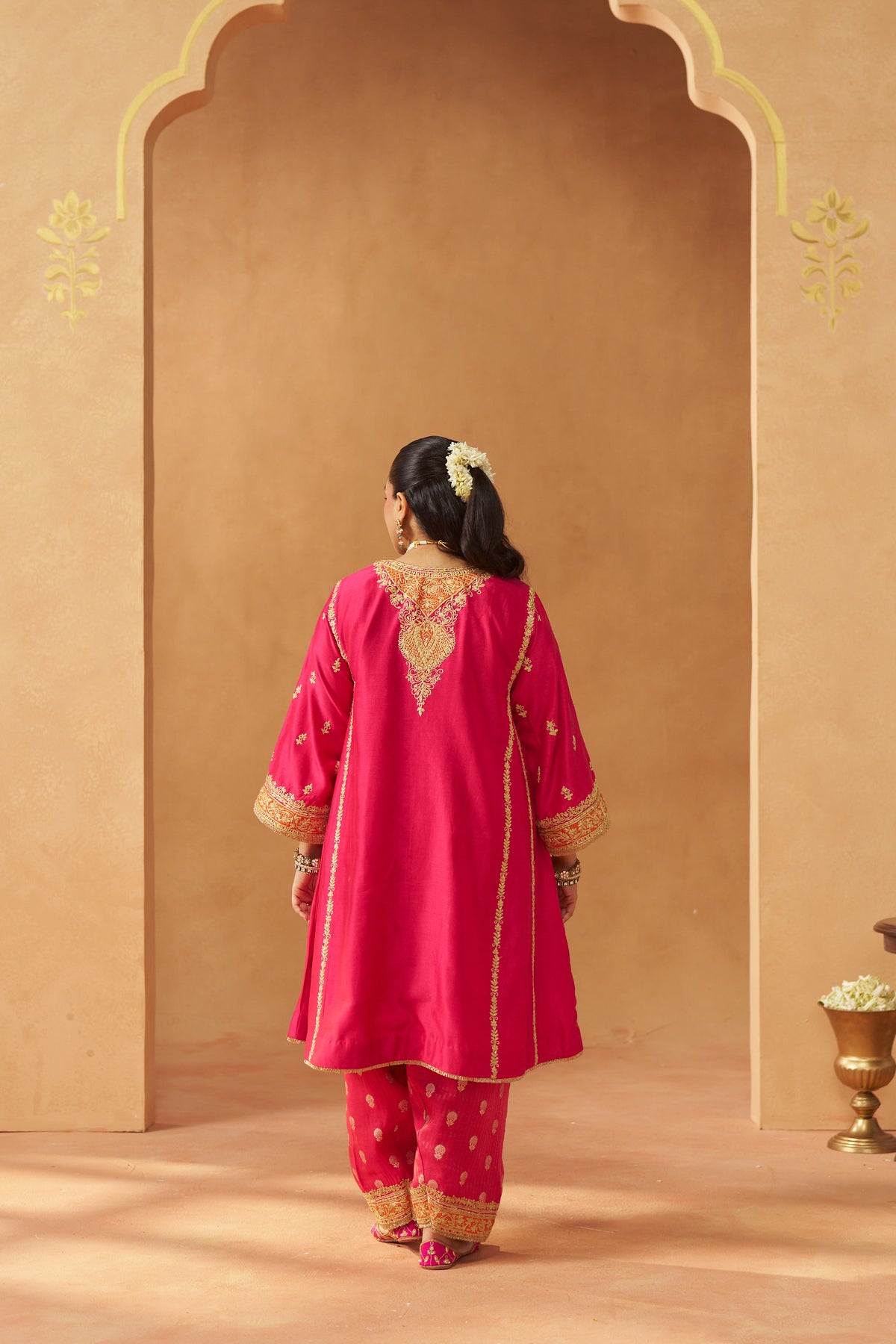 Maahgul - Hot Pink Short Kalidaar Chauga with Salwar & Light Dupatta