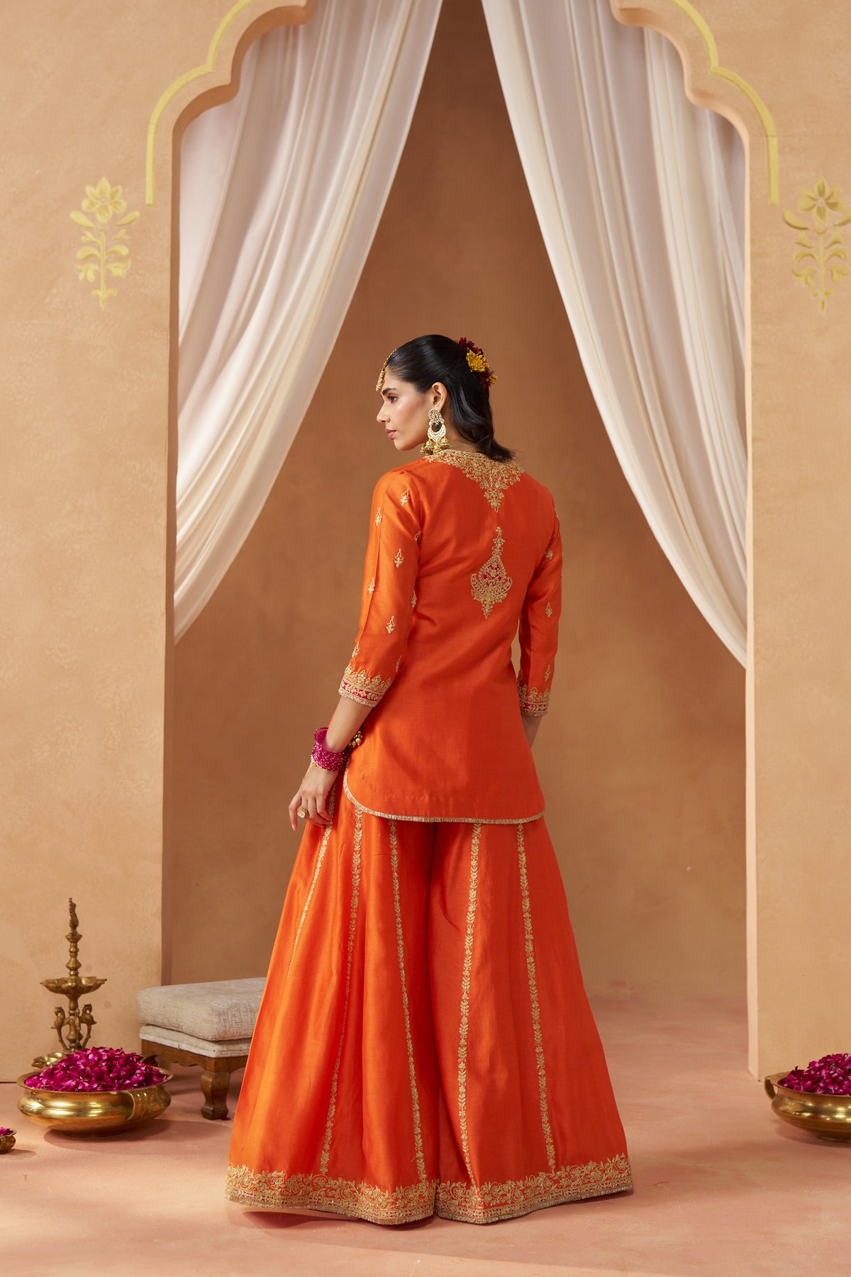 Fadiya - Burnt Orange Kurta with Sharara & Heavy Dupatta
