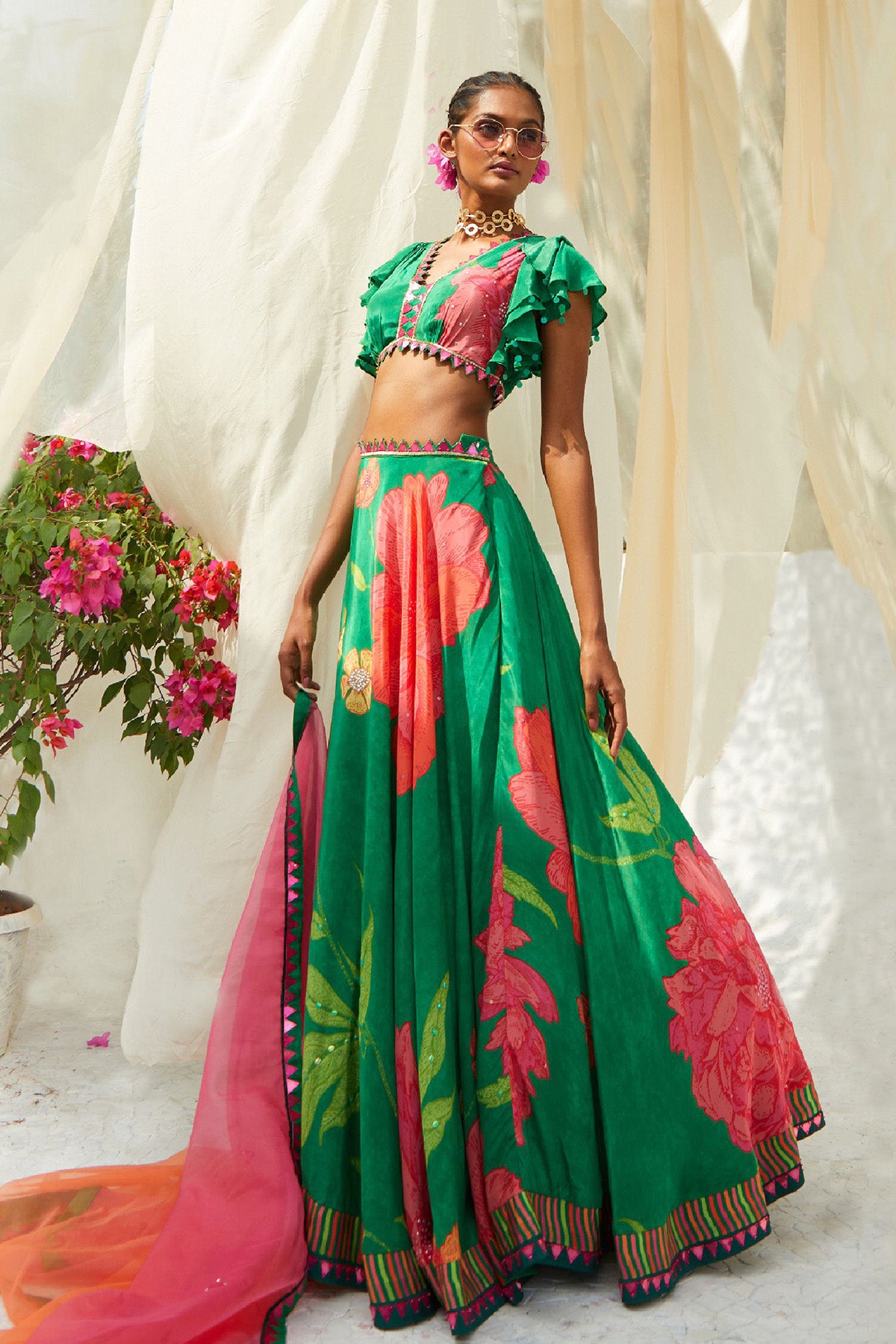 GREEN PRINTED LEHENGA SET