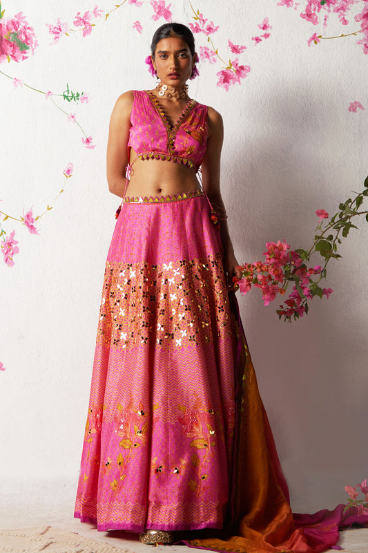 PINK PRINTED LEHENGA SET