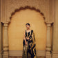 BLACK CRINKLE GOTA PALLA SARI WITH BUNCH OF BIRDS PRE- PLEATED PLEATS AND BLOUSE PIECE
