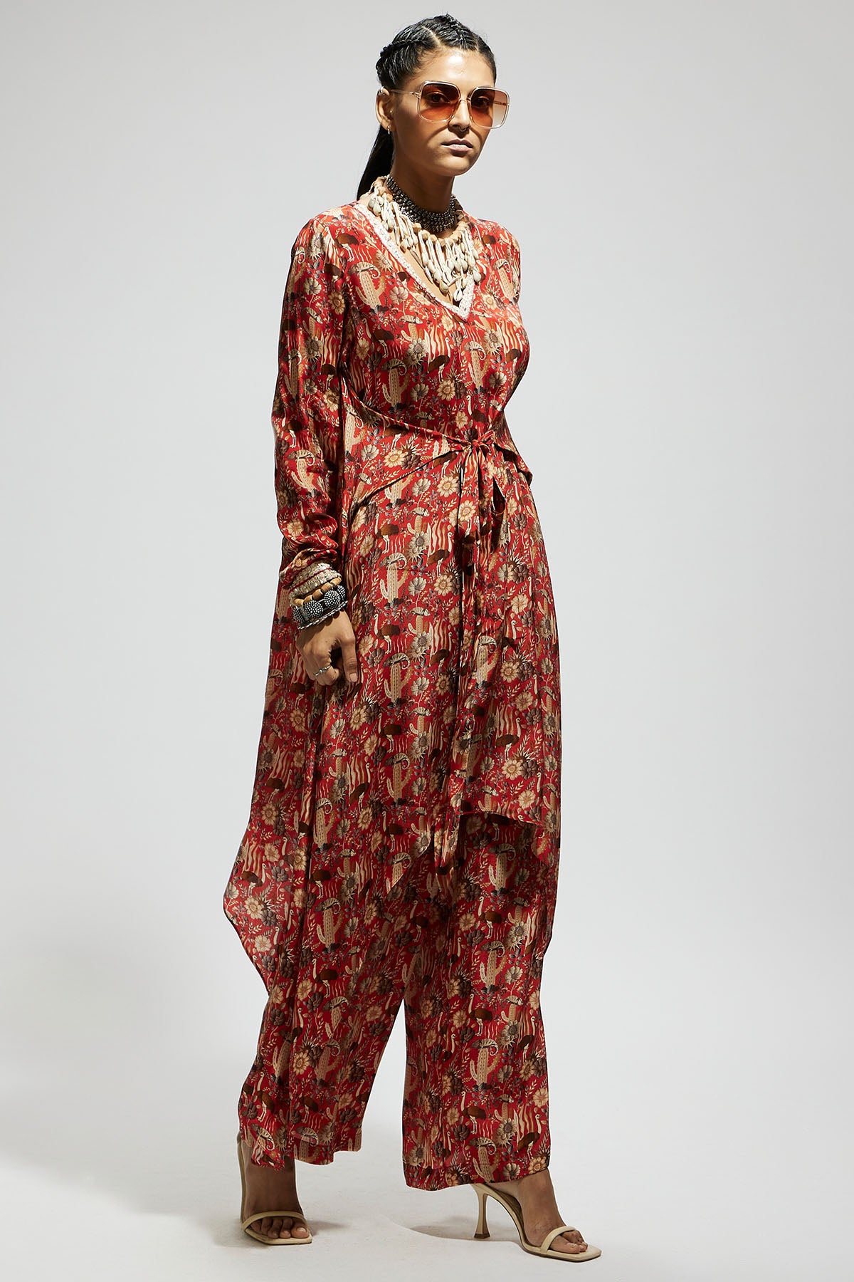 Orange Jaal Print Front Tie up Tunic