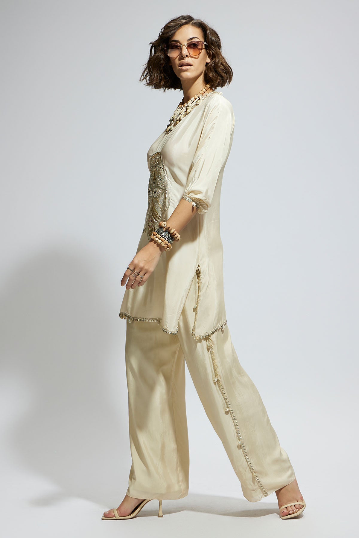 Ivory Metal Embellished Mask Coord Set