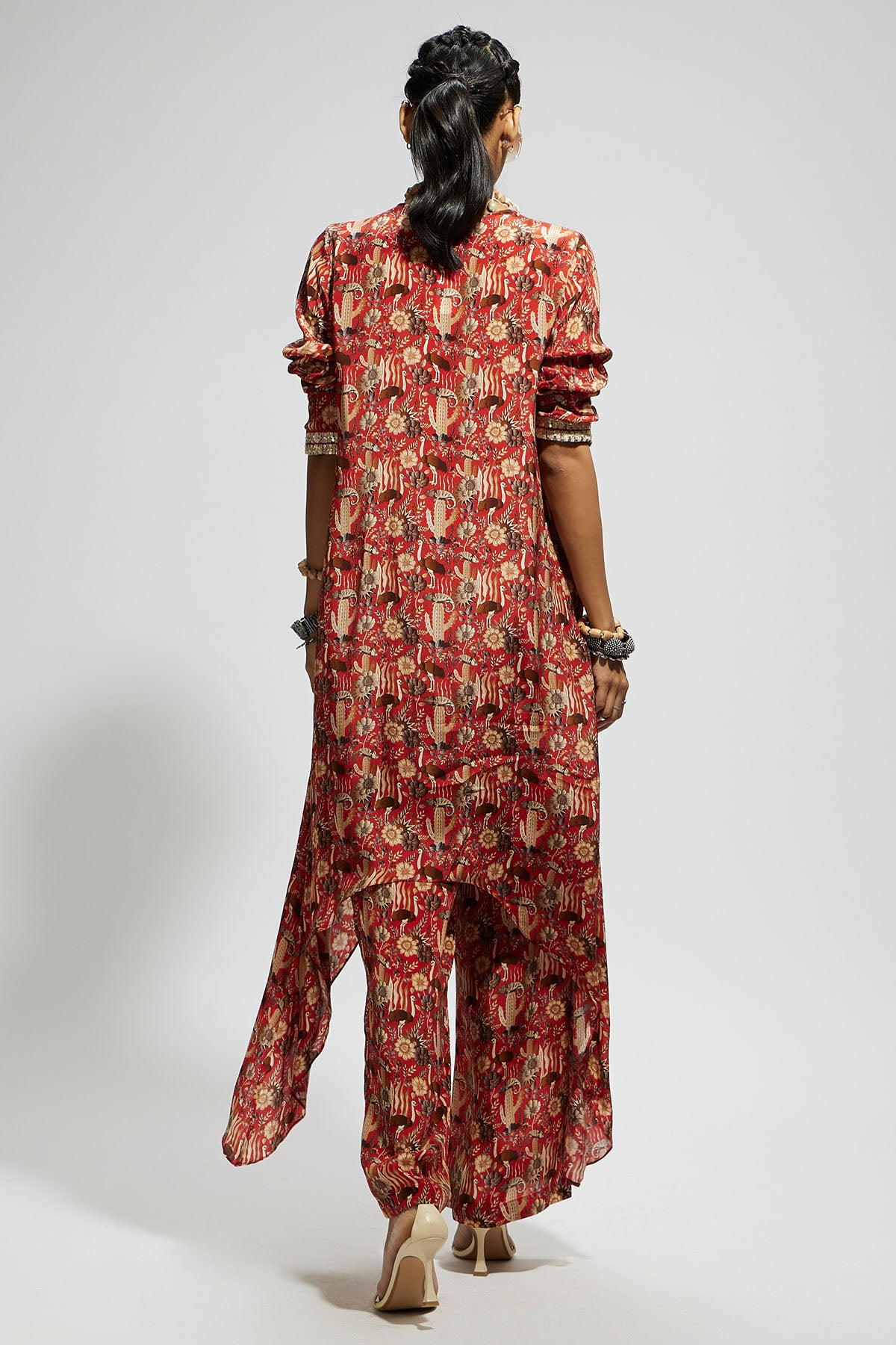 Orange Jaal Print Front Tie up Tunic