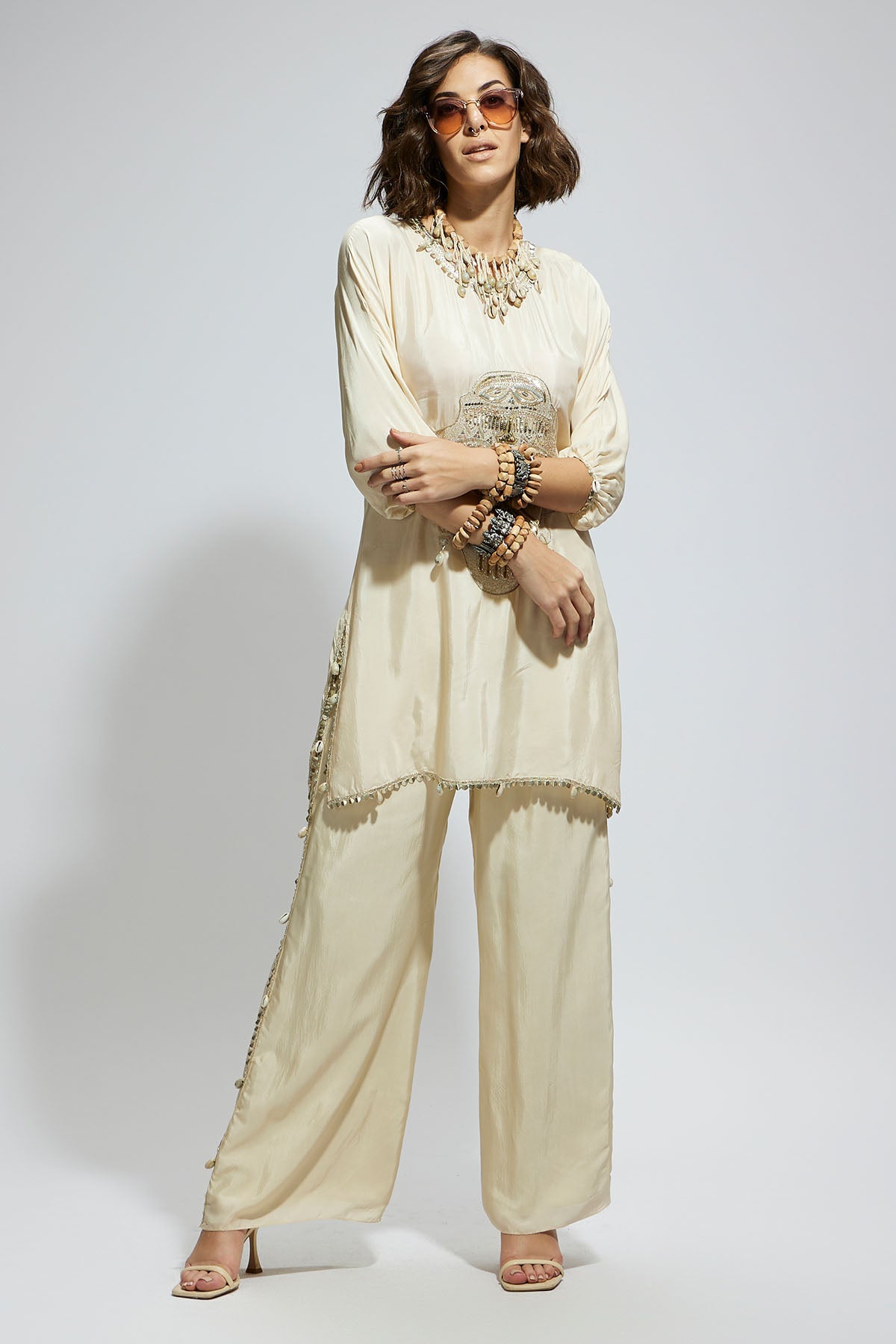 Ivory Metal Embellished Mask Coord Set