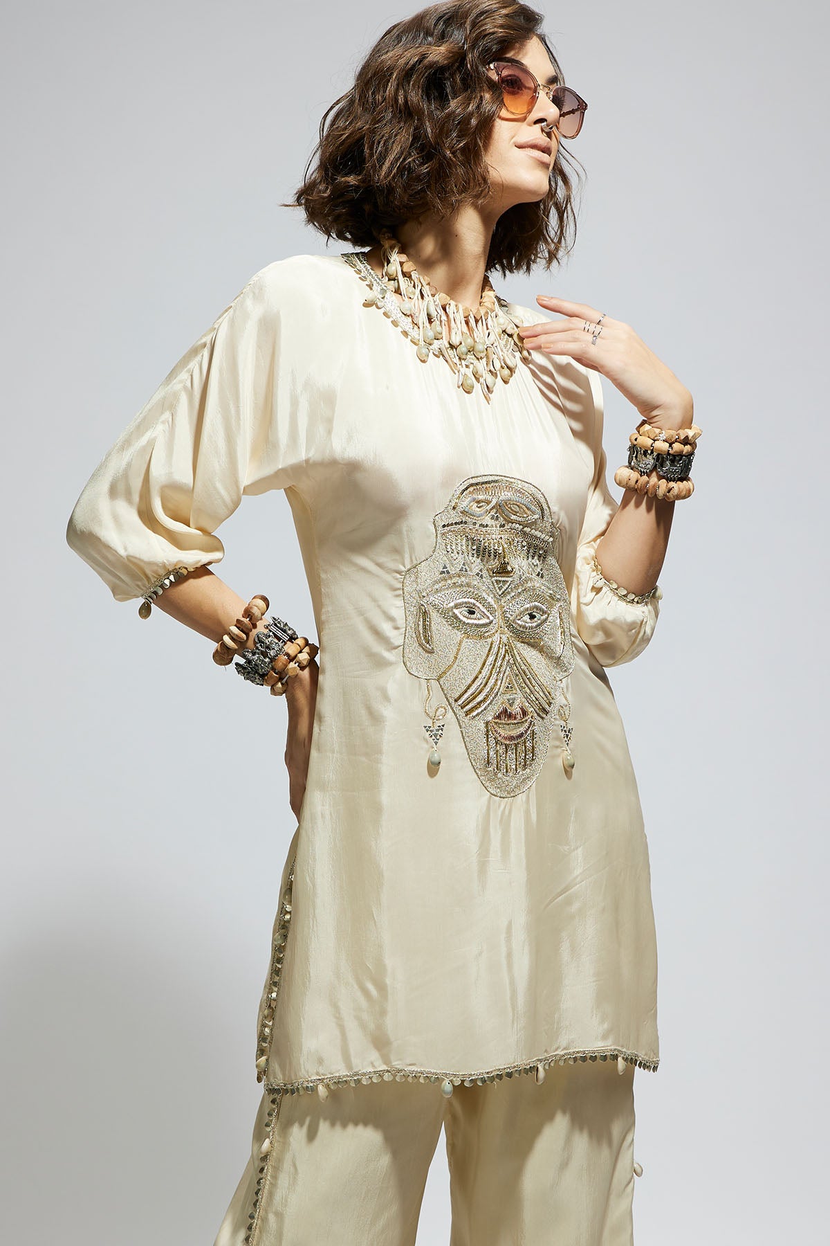 Ivory Metal Embellished Mask Coord Set