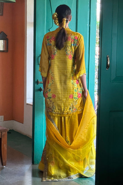 Yellow Gajji Satin & Chiffon Sharara Set