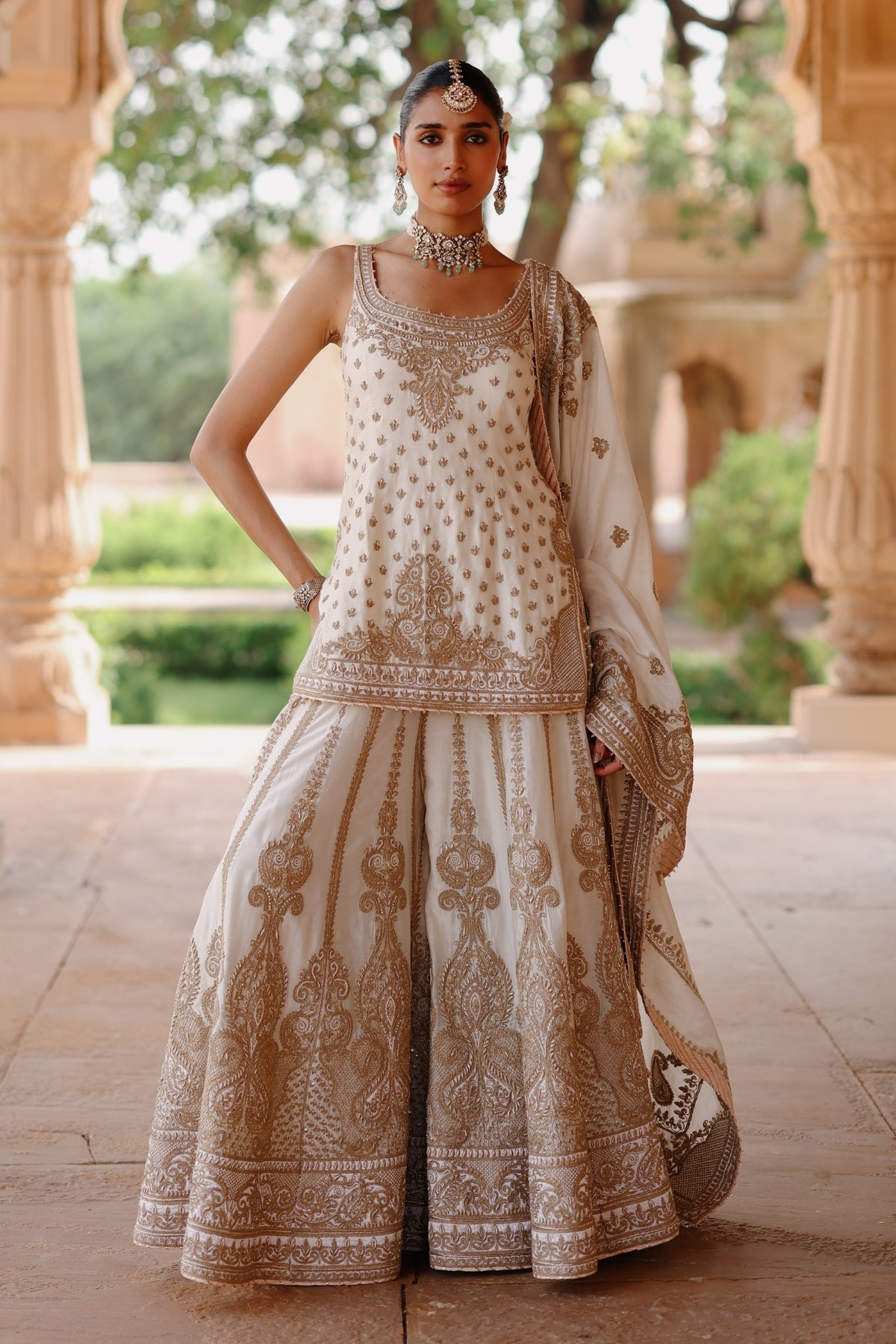 Shabnam - Daisy Ivory Kurta Set with Sharara & Dupatta