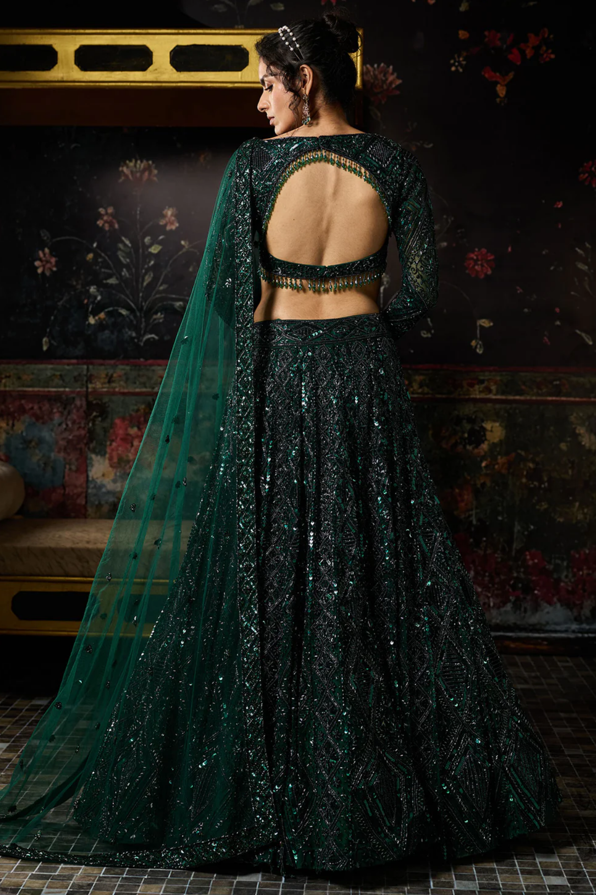 Emerald Green Embellished Lehenga Set