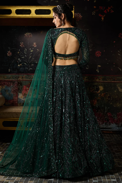 Emerald Green Embellished Lehenga Set