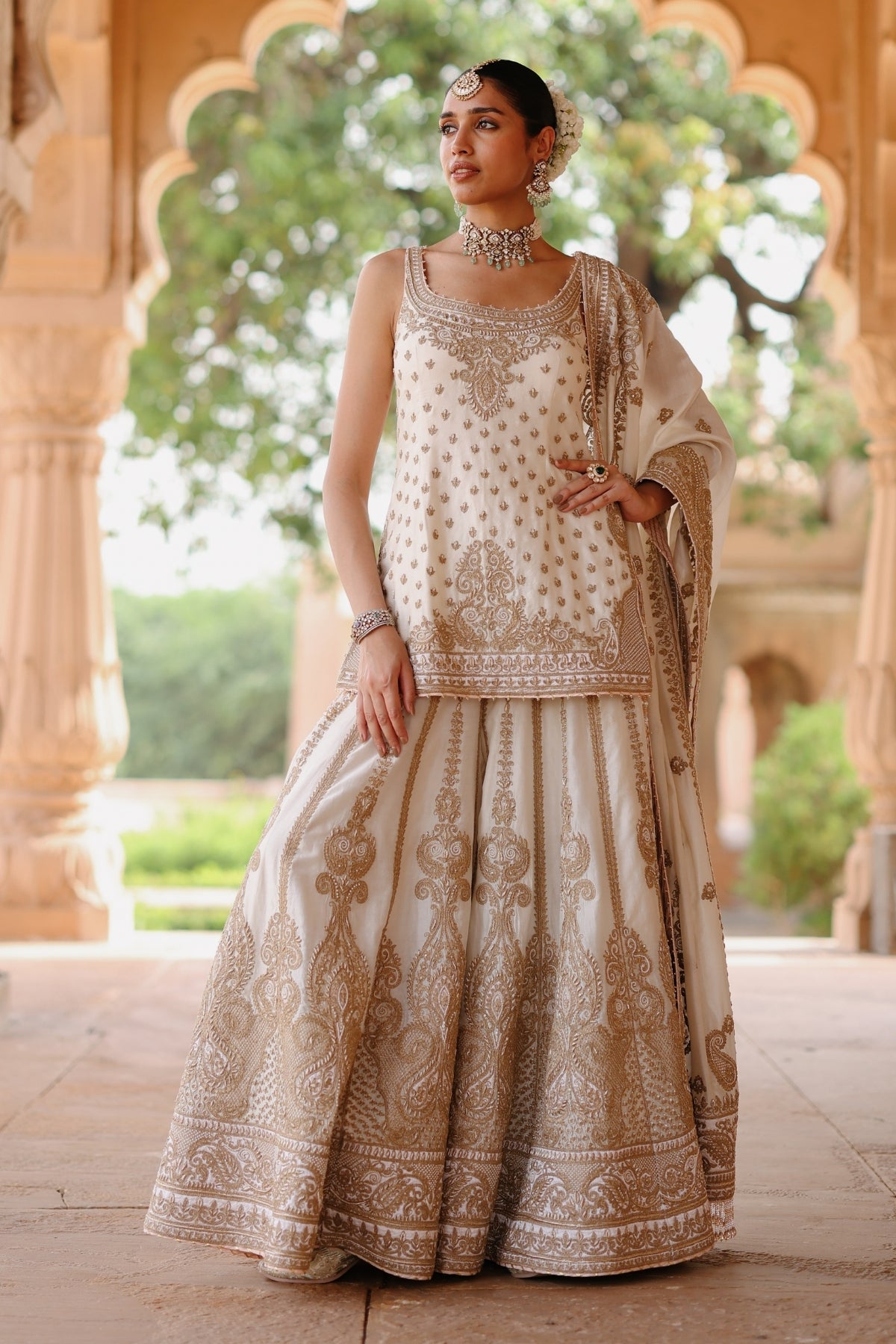 Shabnam - Daisy Ivory Kurta Set with Sharara & Dupatta