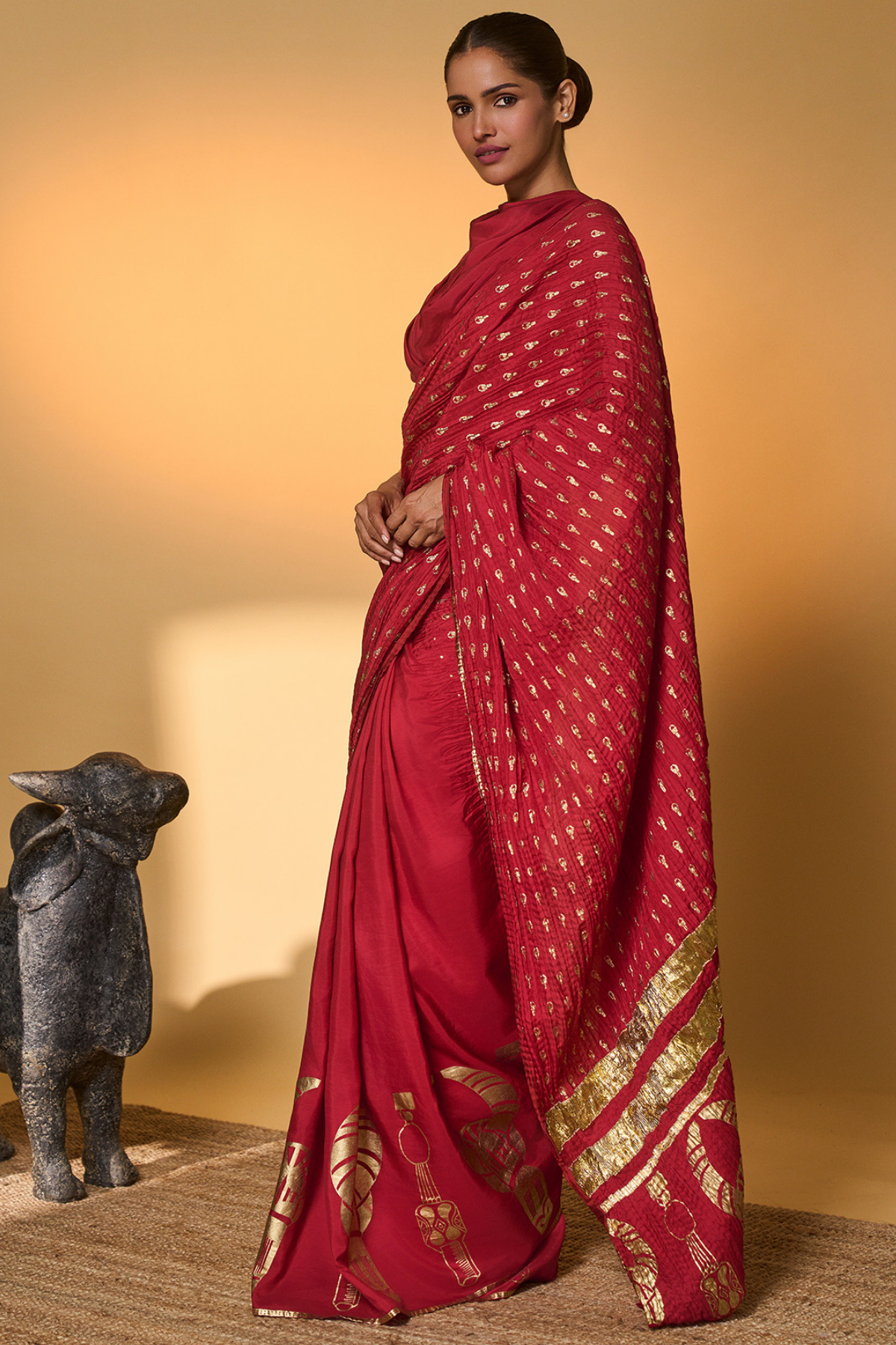 Red Tribal Mask Saree