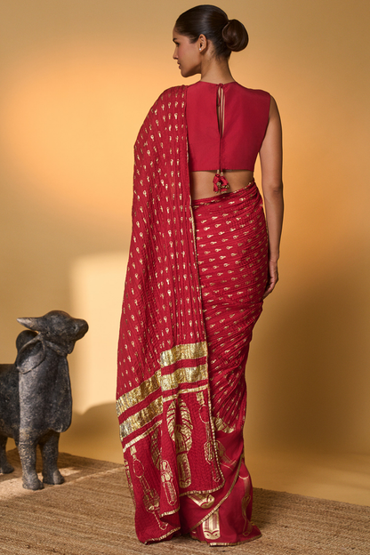Red Tribal Mask Saree