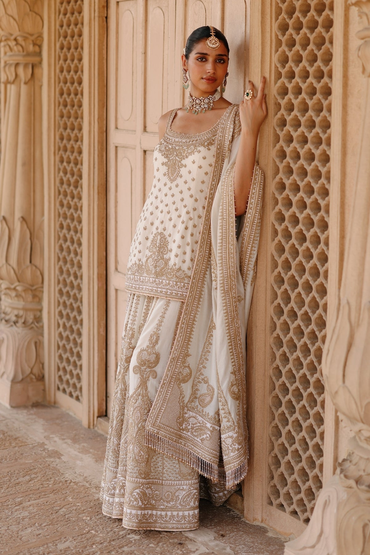 Shabnam - Daisy Ivory Kurta Set with Sharara & Dupatta