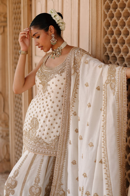 Shabnam - Daisy Ivory Kurta Set with Sharara & Dupatta