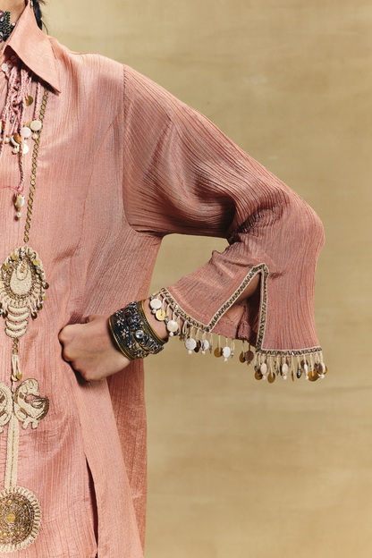 Peach Crush Tissue Hand Embroidered Co-Ord Set