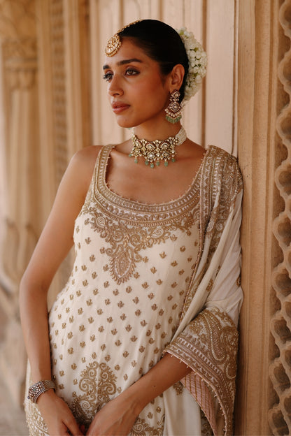 Shabnam - Daisy Ivory Kurta Set with Sharara & Dupatta