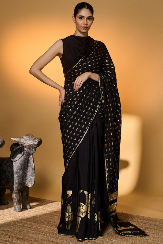 Black Tribal Mask Saree