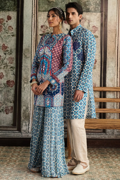 TEAL PRINT AND HIGHLIGHTED JACKET SET