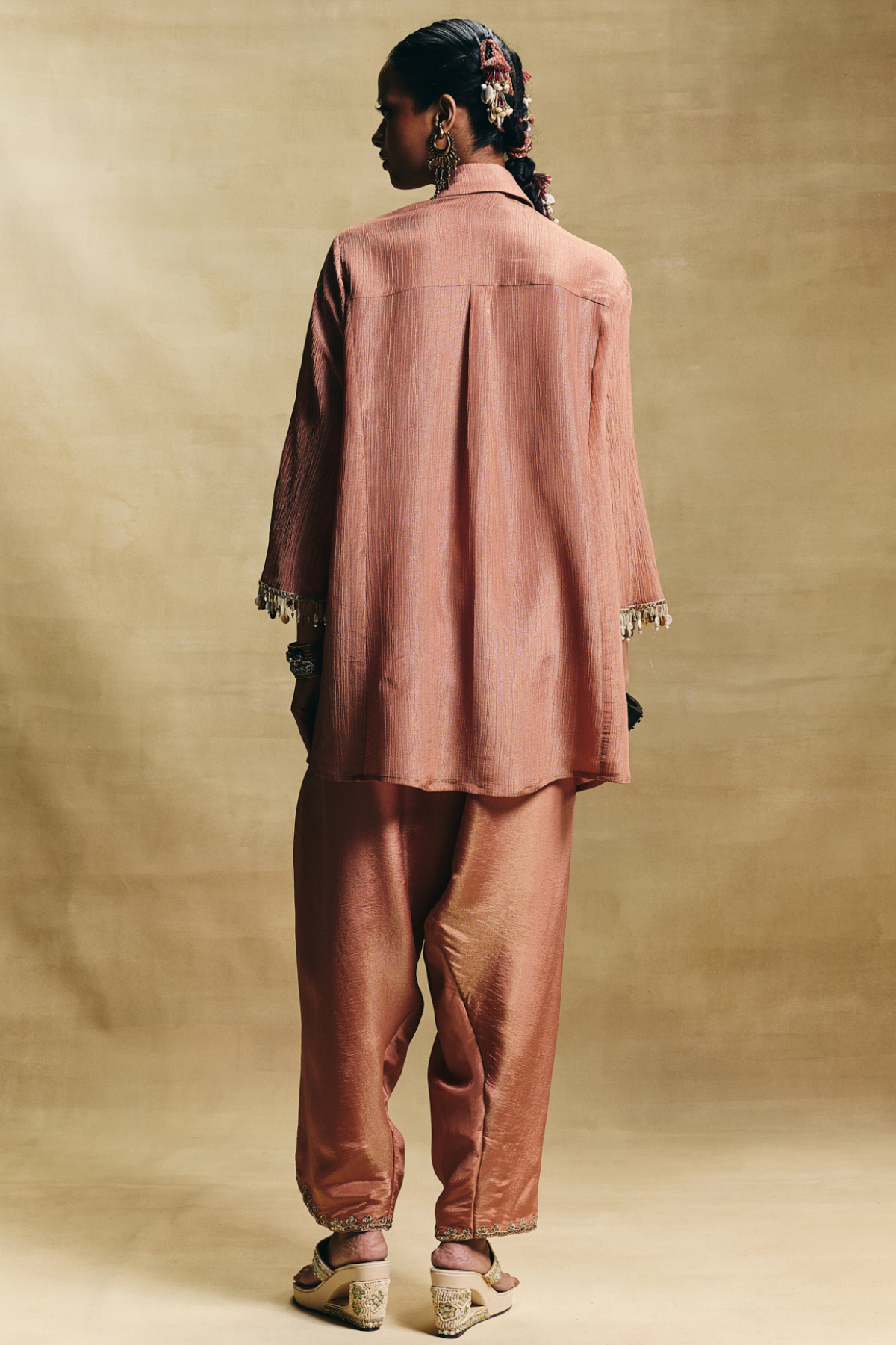 Peach Crush Tissue Hand Embroidered Co-Ord Set