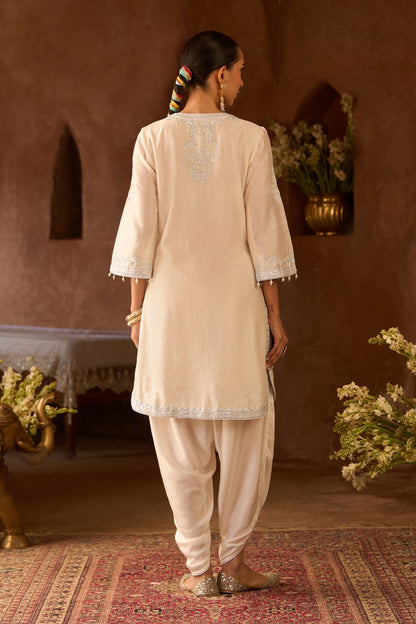 Nyra - Daisy Ivory With Blue Short Kurta And Dhoti