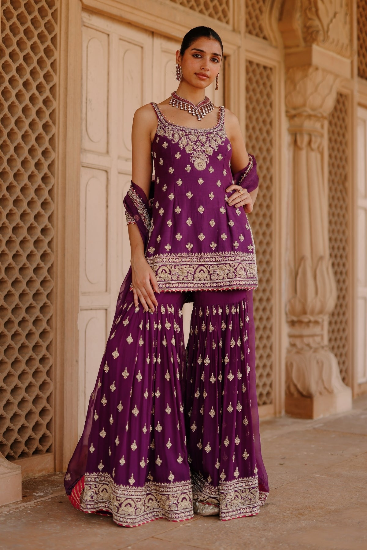 Shahbano - Deep Purple Kurta Set with Garara & Dupatta