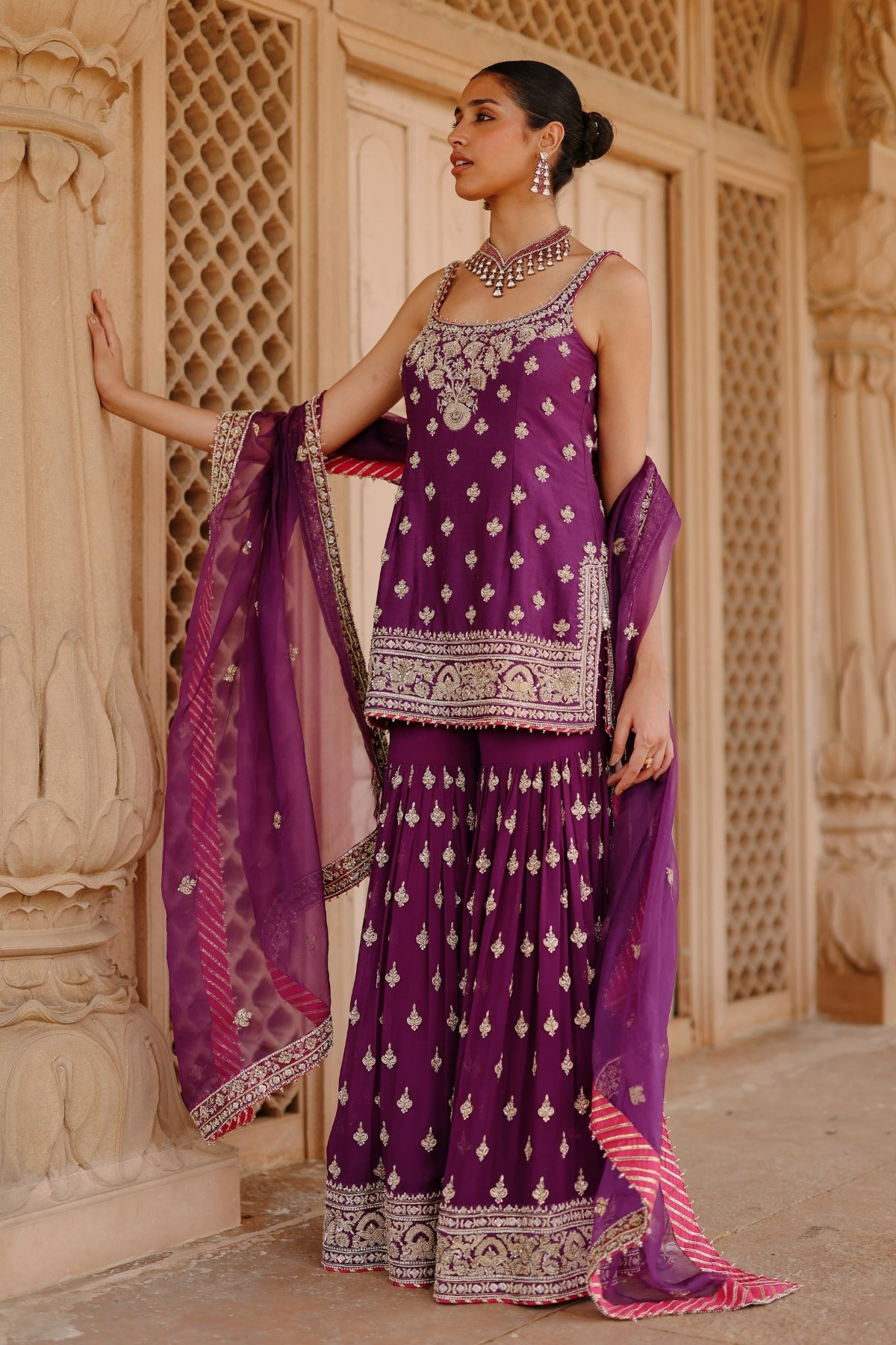 Shahbano - Deep Purple Kurta Set with Garara & Dupatta