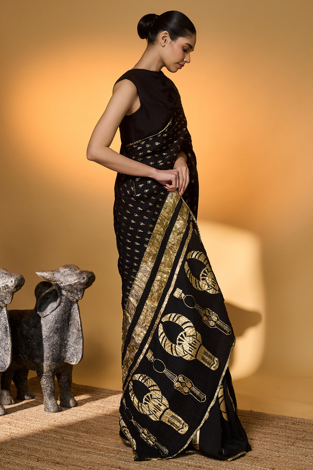 Black Tribal Mask Saree