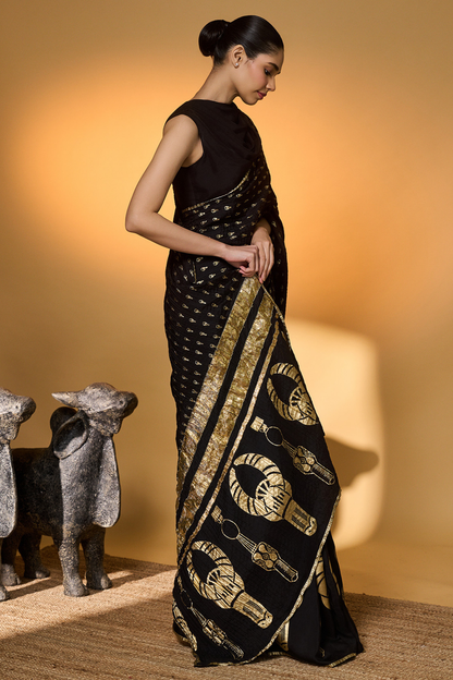 Black Tribal Mask Saree