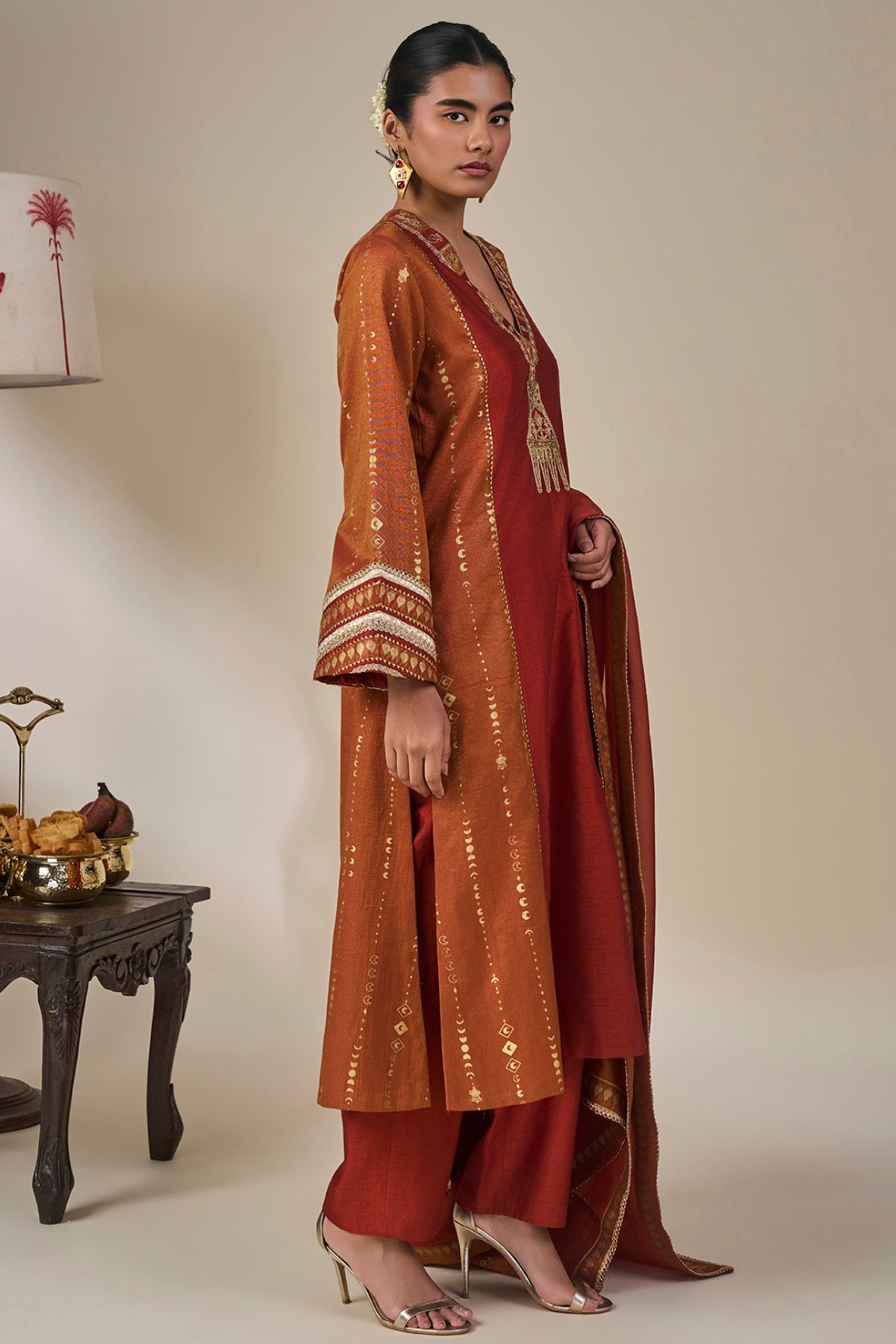 Rust Celestial Moonfall Kurta Set