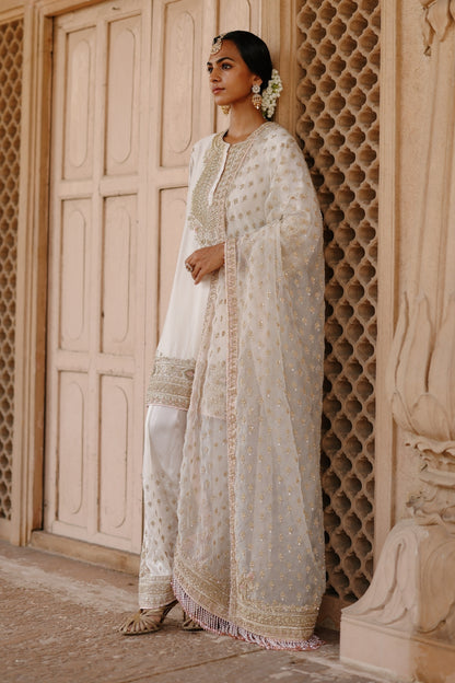 Ansha - Daisy Ivory Short Kurta Set with Salwar & Dupatta