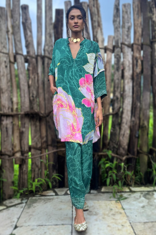 Forest Green Crepe Hand Embroidered Co-Ord Set