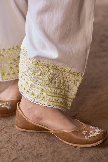 Anam - Daisy Ivory With Mint Green A-line Kurta With Salwar And Dupatta