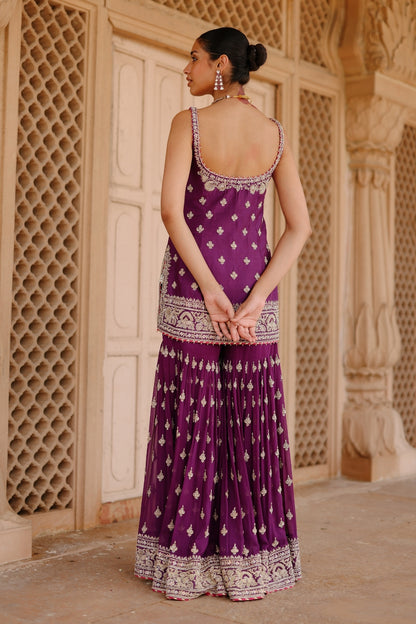 Shahbano - Deep Purple Kurta Set with Garara & Dupatta