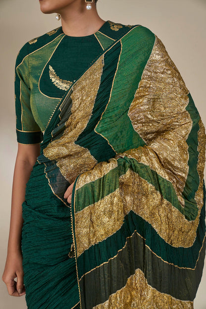Bottle Green Celestial Moonfall Crush Saree
