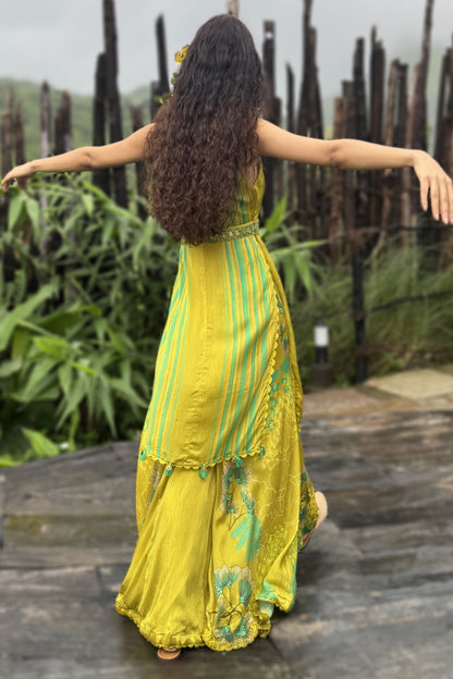 Lime Chinon Chiffon Pant Set