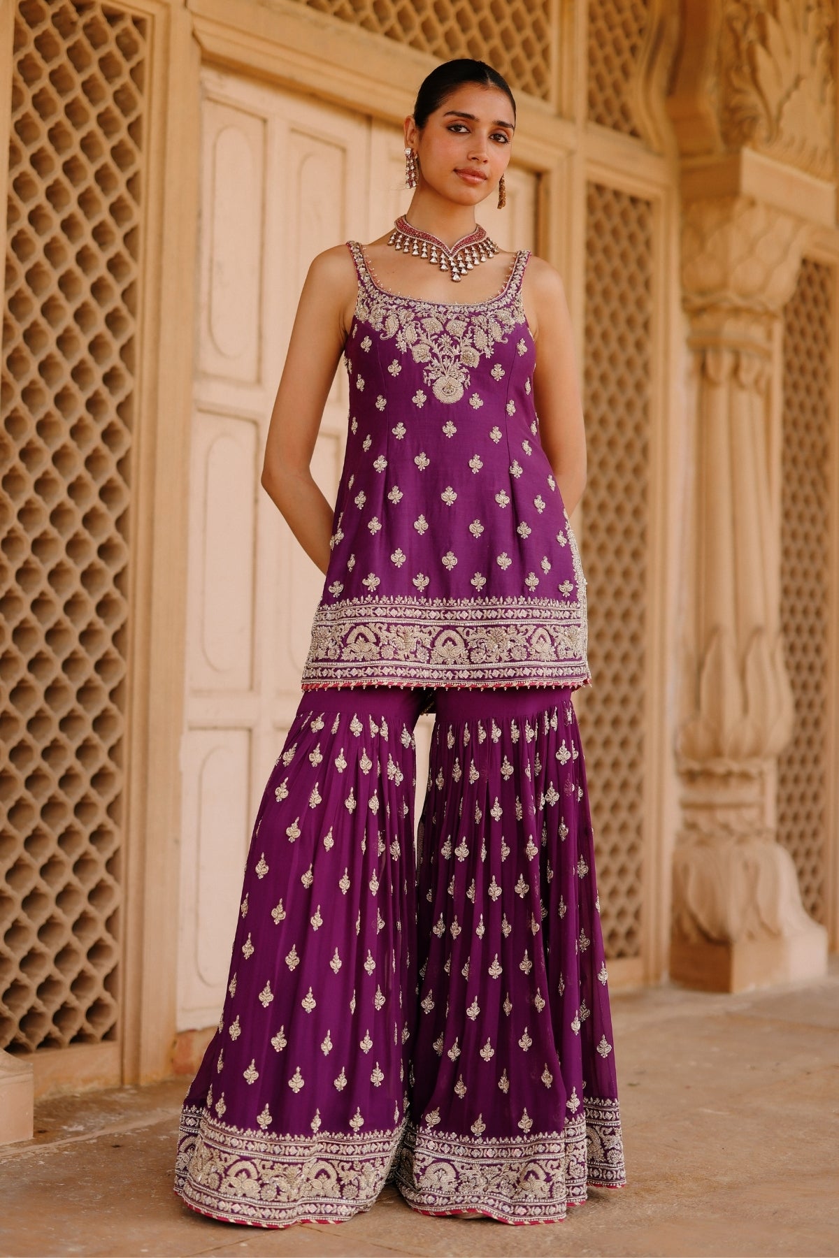 Shahbano - Deep Purple Kurta Set with Garara & Dupatta