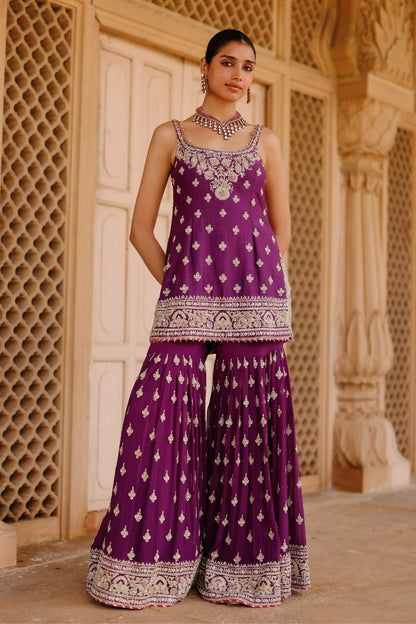 Shahbano - Deep Purple Kurta Set with Garara & Dupatta