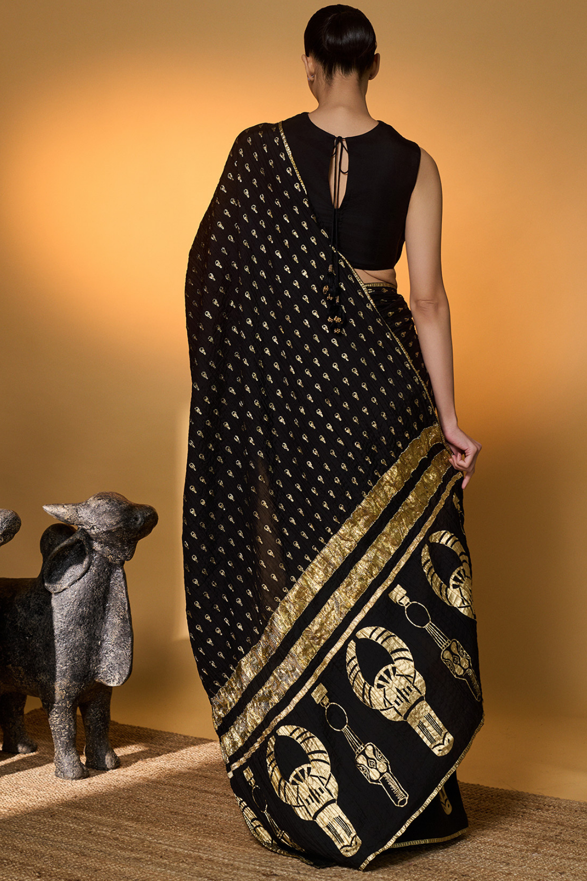 Black Tribal Mask Saree