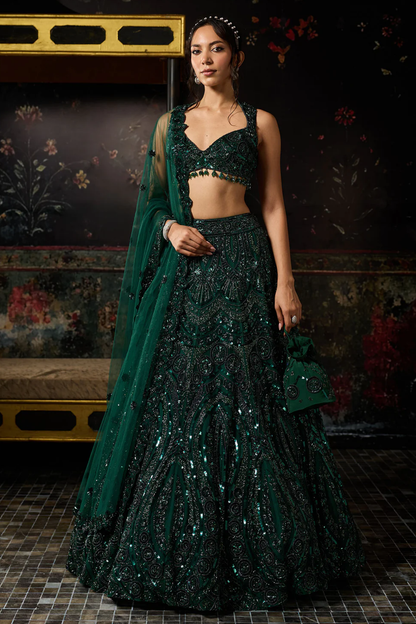 Emerald Green Embellished Lehenga Set