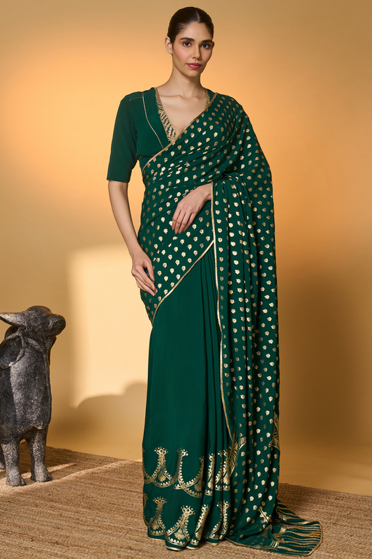 Emerald Green Palm Tree Saree