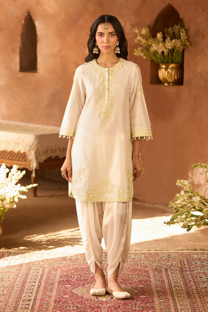Nyra - Daisy Ivory With Mint Green Short Kurta And Dhoti