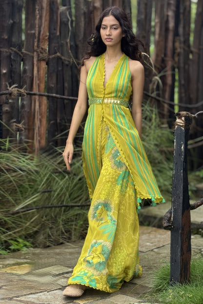 Lime Chinon Chiffon Pant Set