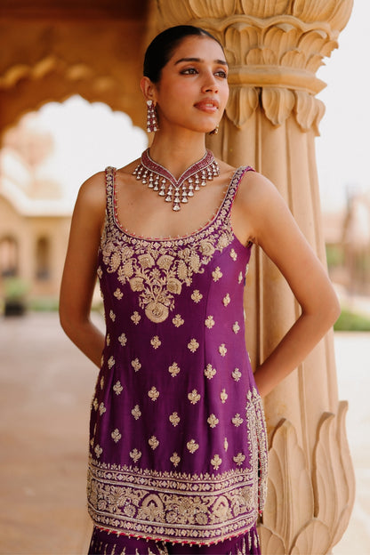 Shahbano - Deep Purple Kurta Set with Garara & Dupatta