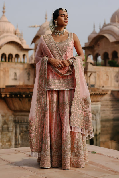 Tasnim - Pink Kurta Set with Sharara & Dupatta