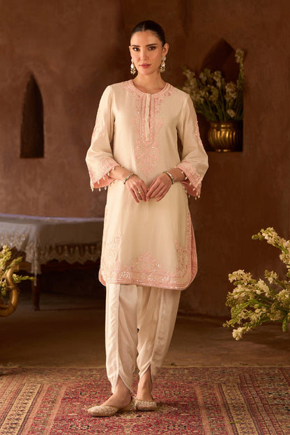 Nyra - Daisy Ivory With Pink Short Kurta And Dhoti