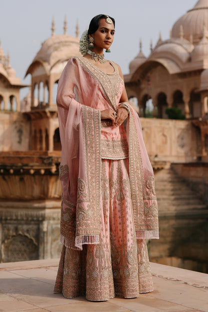 Tasnim - Pink Kurta Set with Sharara & Dupatta
